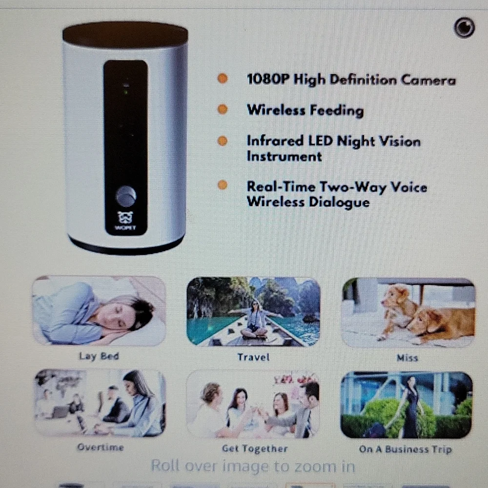 WOPET Intelligent Pet Camera Treat Dispenser Full HD WiFi Night Vision New…